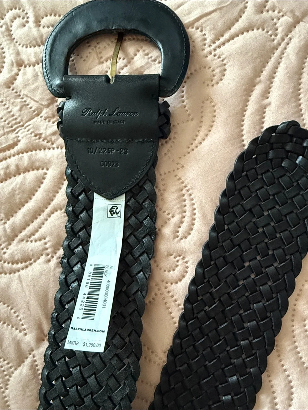 Ralph Lauren Black Woven Leather Belt with Brass-Tone Buckle (NEW WITHOUT TAG)